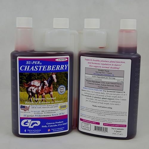 SU-PER Suplemento de Chasteberry para caballos, apoya la regulación hormonal y la función saludable de la glándula pituitaria en yeguas, Chasteberry