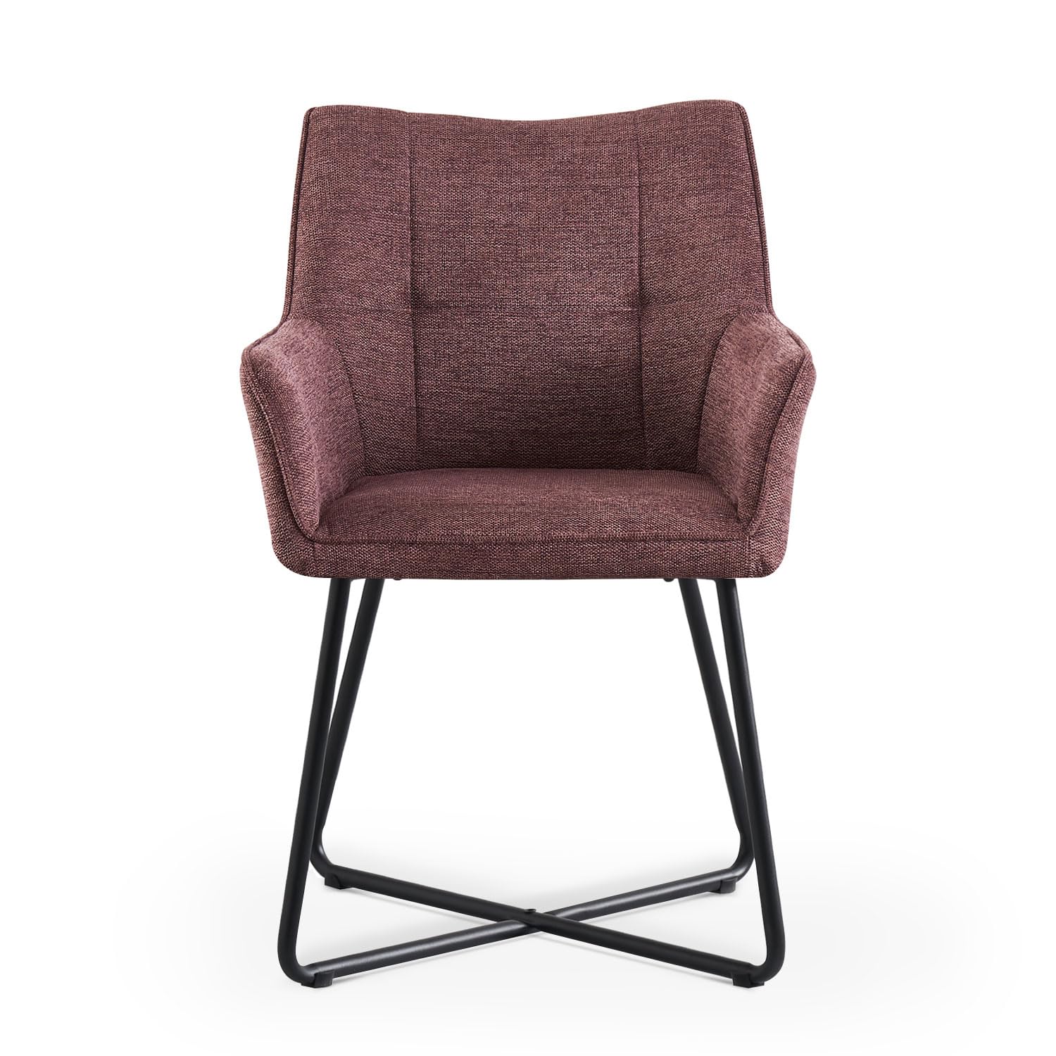 B&D home eetkamerstoelen BREIGHT set van 2, loungestoel kuipstoel gestoffeerde stoel met armleuningen voor keuken, eetkamer, kantoor, industrieel modern ontwerp, Weefstof Merlot, 11112-MELO-2