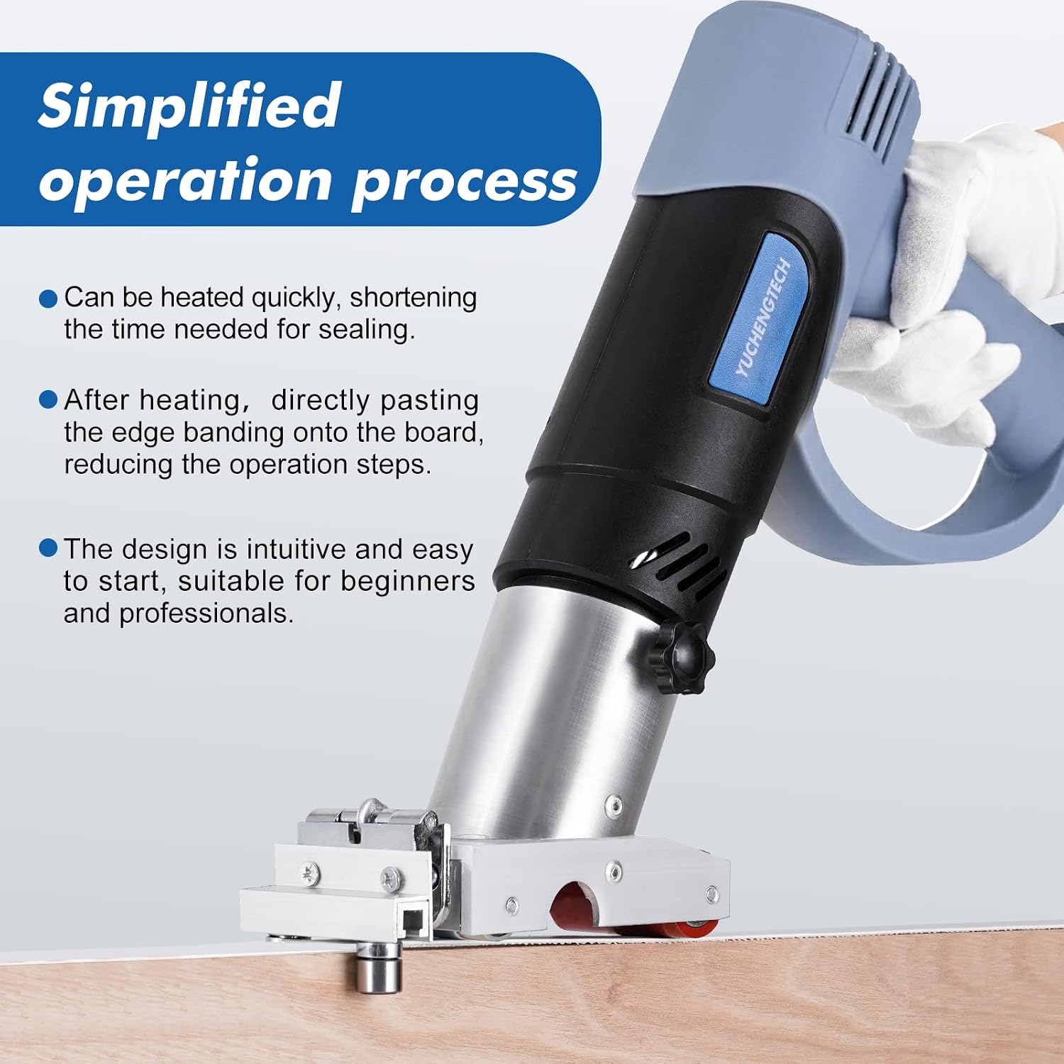YUCHENGTECH Hot Air Edge Bander Banding Machine Portable Edge Banding Machine Edgebander include Heat Gun and Track Guidance 110V