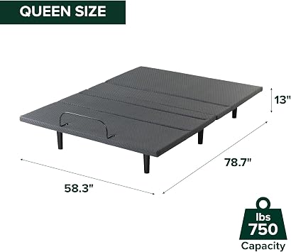 Zinus Nadia Adjustable Bed Frame, Electric Reclining Base, Queen