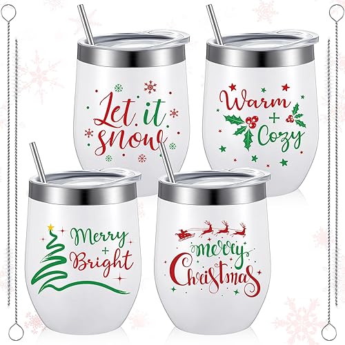 Miniatura 7 de Umigy 4 vasos de vino de Feliz Navidad, regalo de Navidad, Navidad, feliz día festivo, tazas de café para mujeres, mamá, esposa, hermana, taza