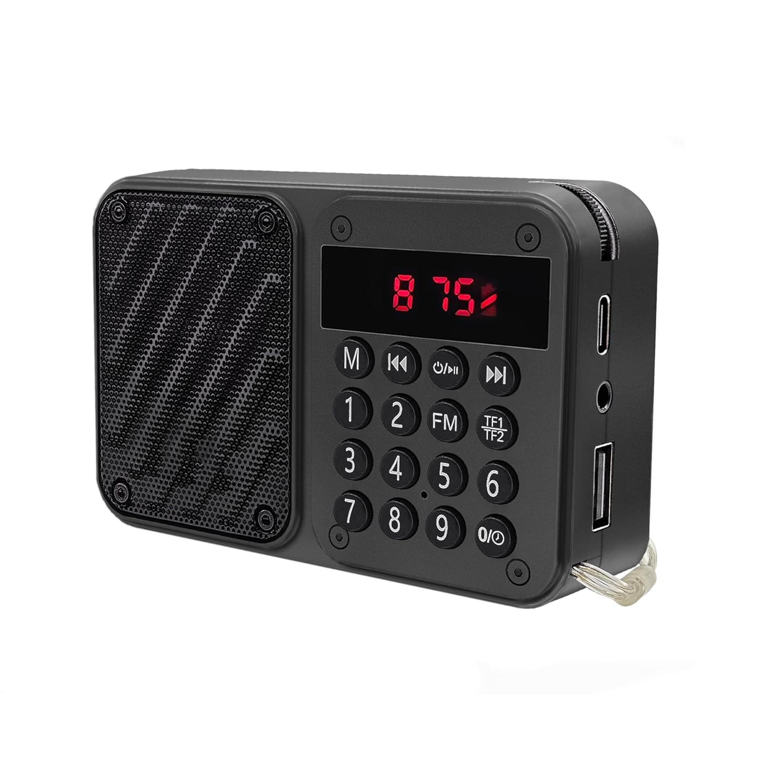 Monrix Portable Digital FM Radio with LED Display, USB Port, TF Card Support, Numeric Keypad, Black (Black)