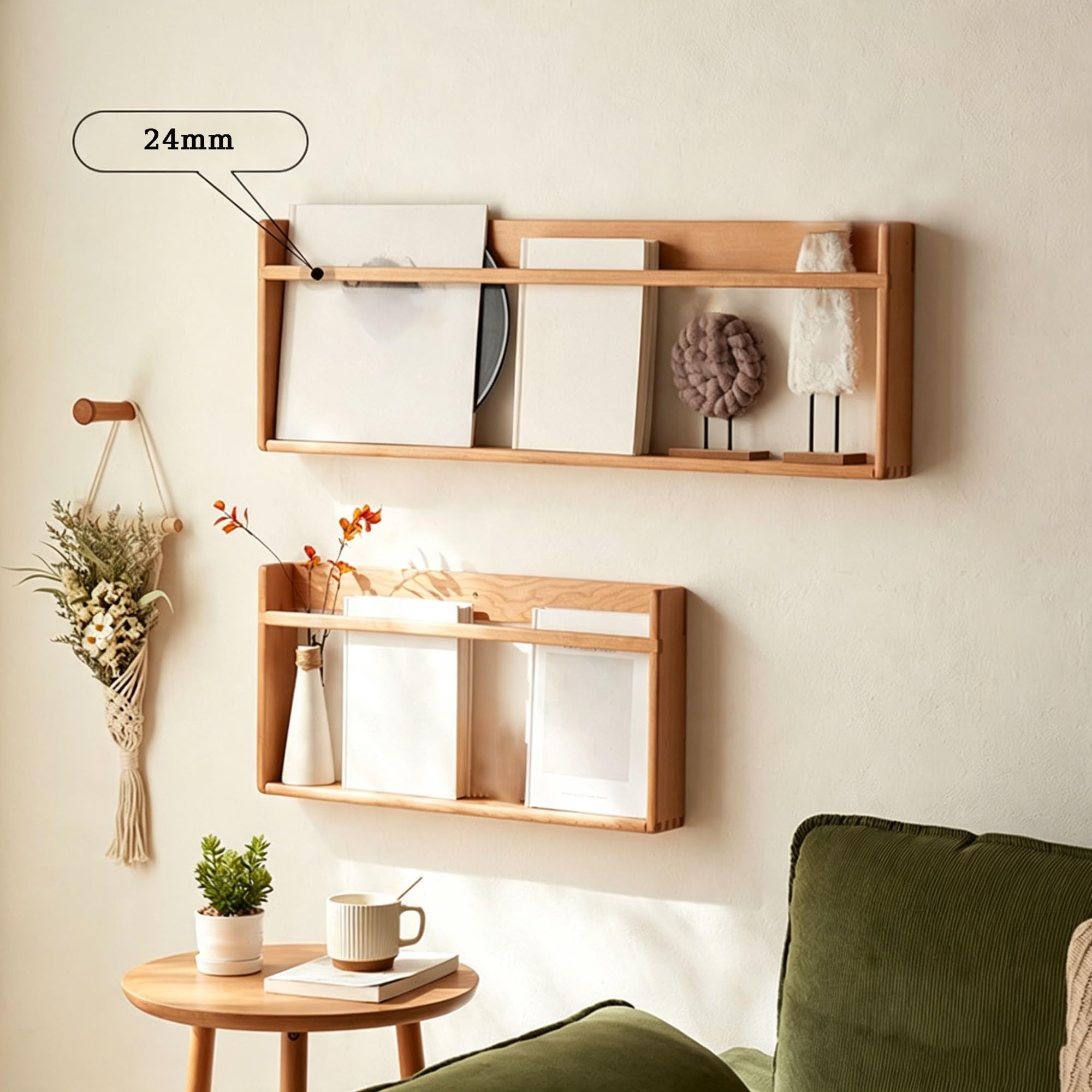 Holz Wandmontierter Zeitschriftenhalter, Akten Organizer | Für Eingangsbereich, Büro, Wohnzimmer, Wartezimmer(Beige,90cm)