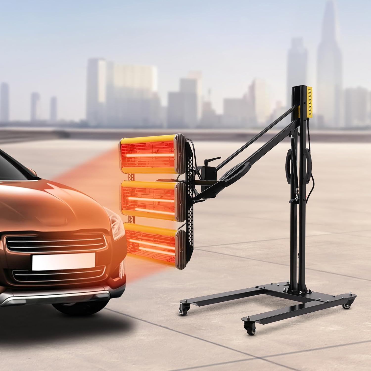 Paint Drying Lamp, 3900W 110V Shortwave Infrared Paint Curing Lamp with 0-60min Timer for Car Body Repair Paint Dryer/Stand, Height & Angle Adjustable, 50-212℉ Temperature Adjustable