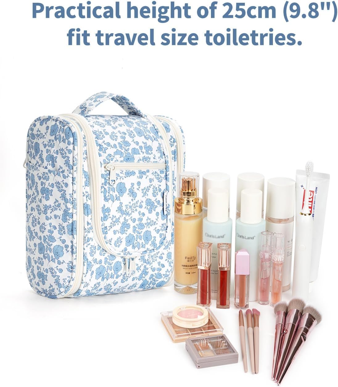 Narwey Hanging Toiletry Bag Women Travel Makeup Bag Organizer Toiletries Bag for Travel Size Essentials Accessories Cosmetics (Medium,Little Blue Flower) - Image 4