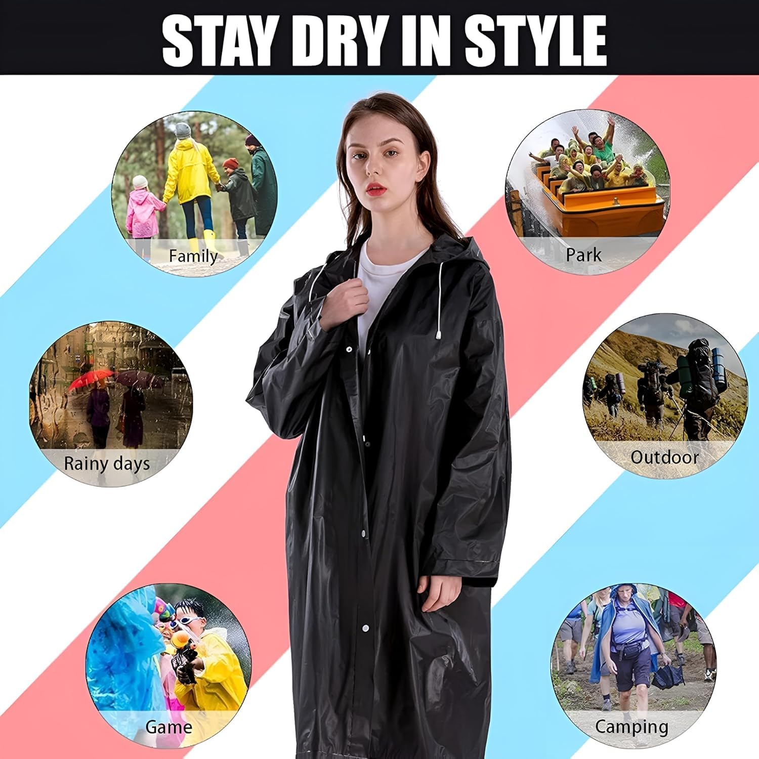 Allextreme EVA Waterproof Unisex Rain Coat Hooded Full Sleeves Outdoor Men, Women, Boys & Girls Rainwear Poncho Raincoat for Camping, Hiking & Travelling (Universal Size,1 Pc Black) 3