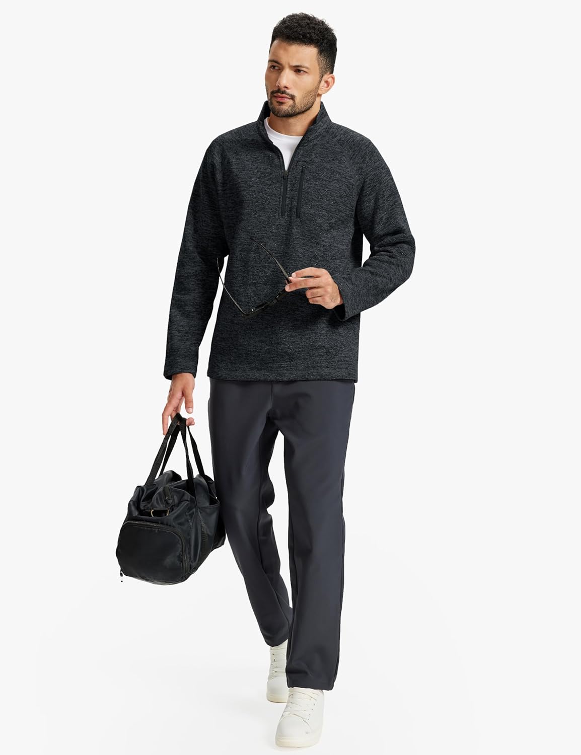 TACVASEN Men's Quarter Zip Pullover Long Sleeve Thermal Fleece Sweater Lightweight Casual Golf Sweatshirt with Zipper Pocket