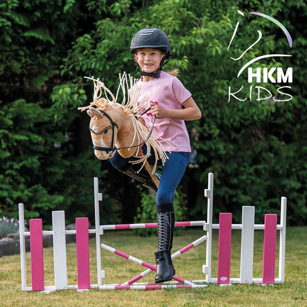 HKM Kids Hobby Horse, Palomino, Beige, mit Halfter und Führstrick in Dunkelblau, Steckenpferd für Kinder, Pferde Spielzeug