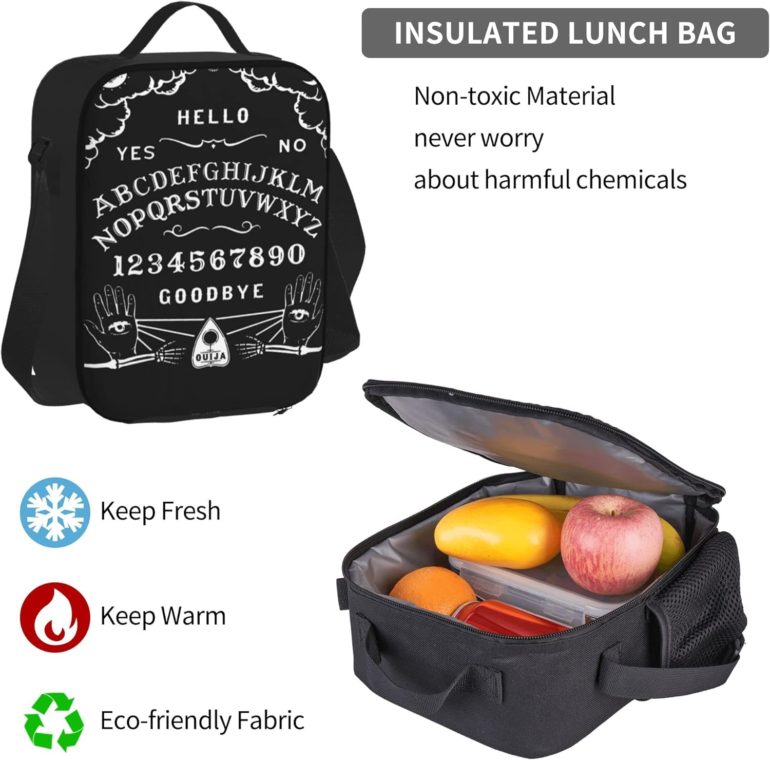 School Backpack sets 3 piece Teens Studentss (Skeleton Spirit Board Tattoo Black) Book Bag+Lunch Bag+Pencil Case Cute College Work Gym Hiking Fishing Computer Bag, One Size