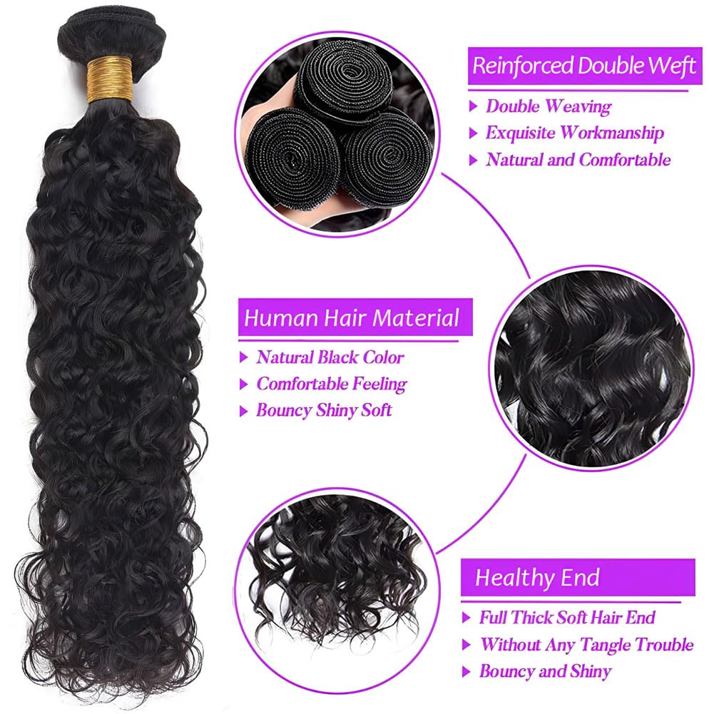 Water Wave Human Hair 4 Bundles 18 20 22 24 Inch 100% Unprocessed 12A Brazilian Curly Human Hair Wet and Wavy Bundles Natural Color 400g