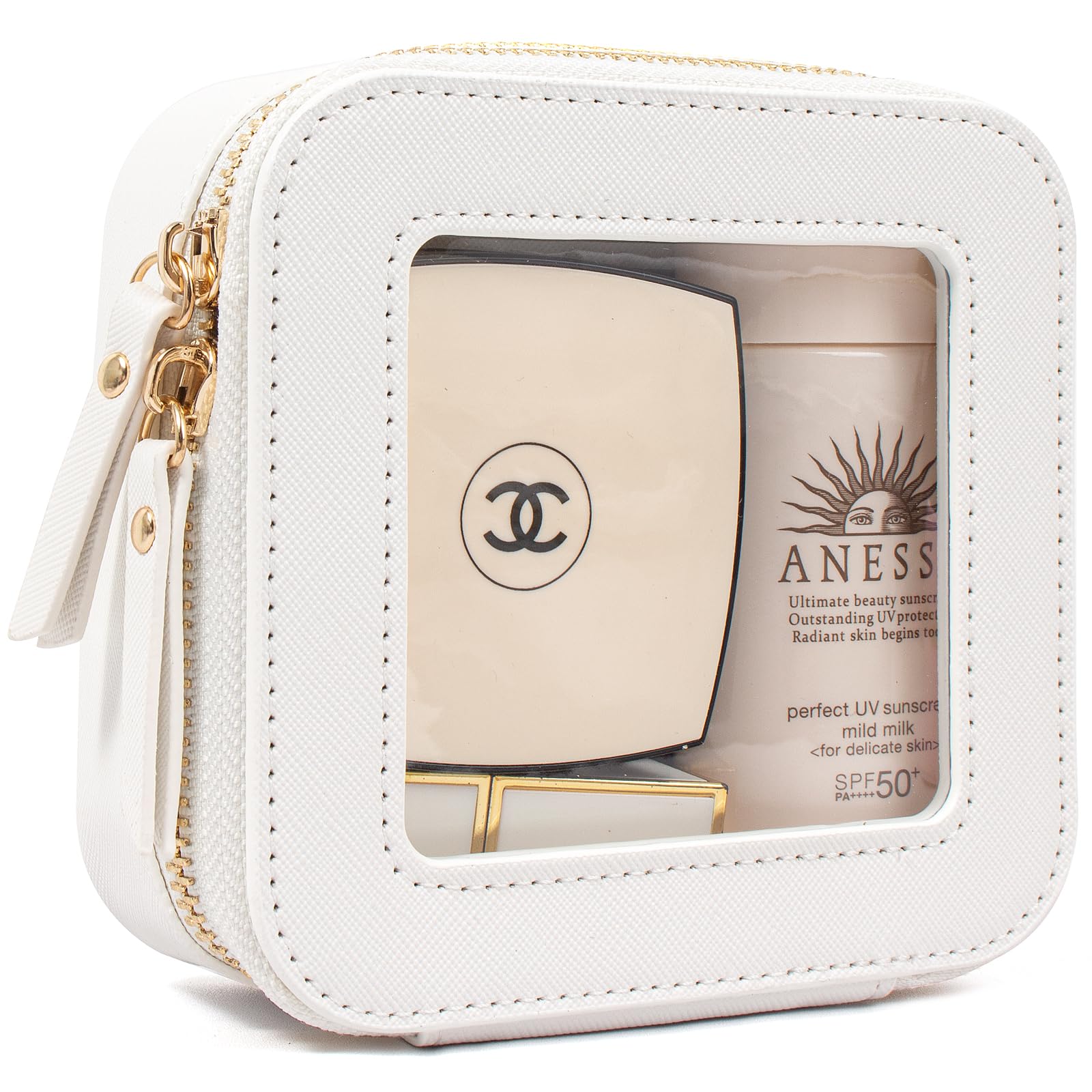 KOTORA Small Makeup Bag for Purse Cute Travel Makeup Bag Clear Cosmetic Bag with Zipper, Car Make Up Bag Organizer Storage Traveling Car Accessories