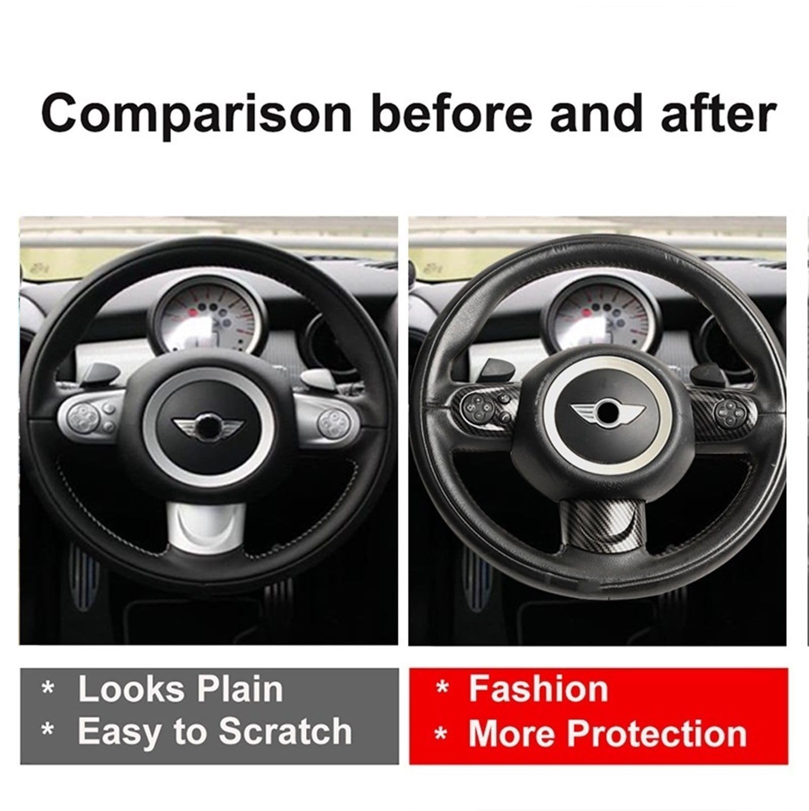 Dla MINI COOPER R55 R56 R57 R58 R59 R60 R61 Panel kierownicy przycisk naklejka naklejka na pokrywę Case akcesoria wewnętrzne(Black)