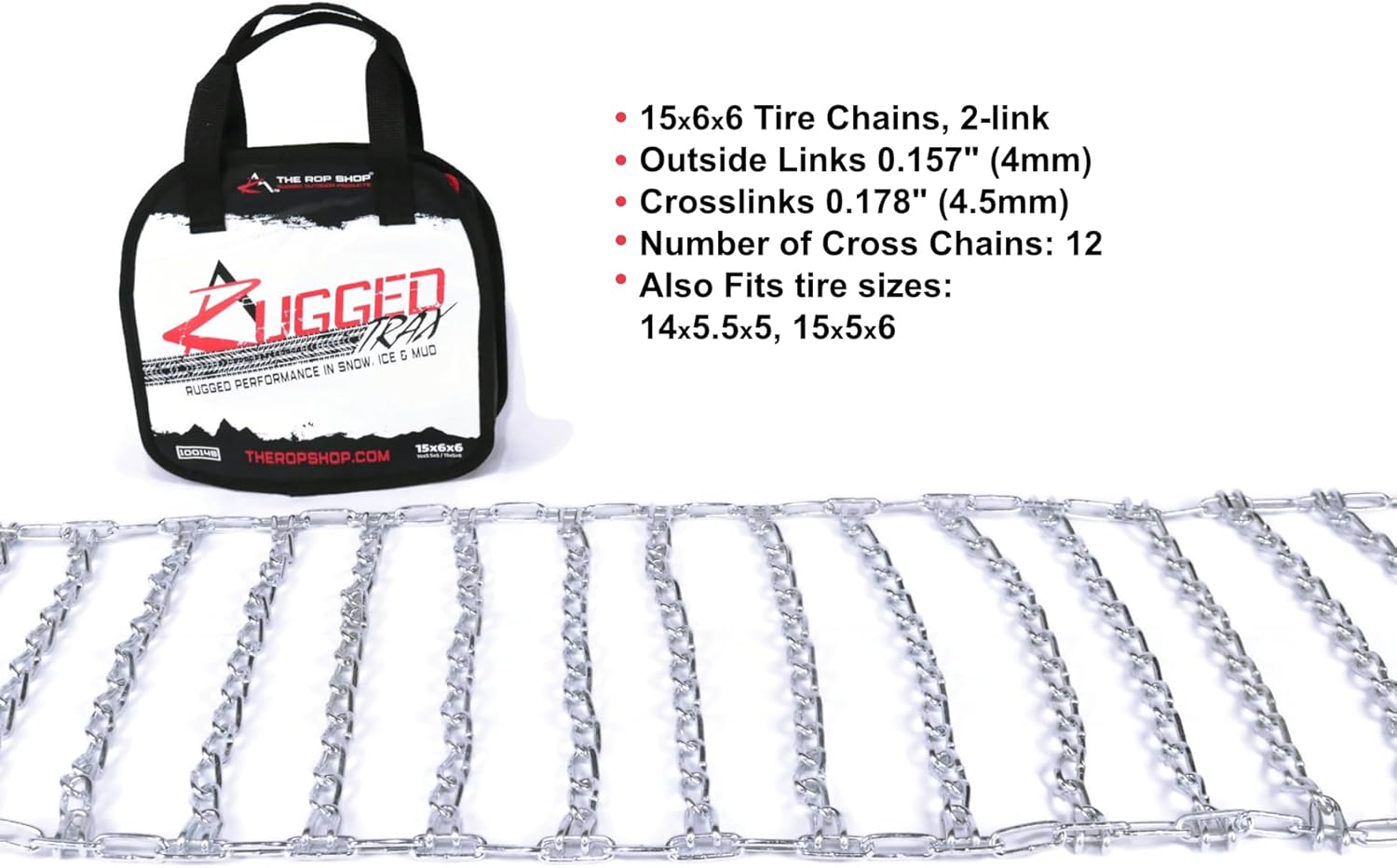 The ROP Shop 2 Link Tire Chains & Tensioners for Ariens Snowblowers with 15x5x6 Tires Snow