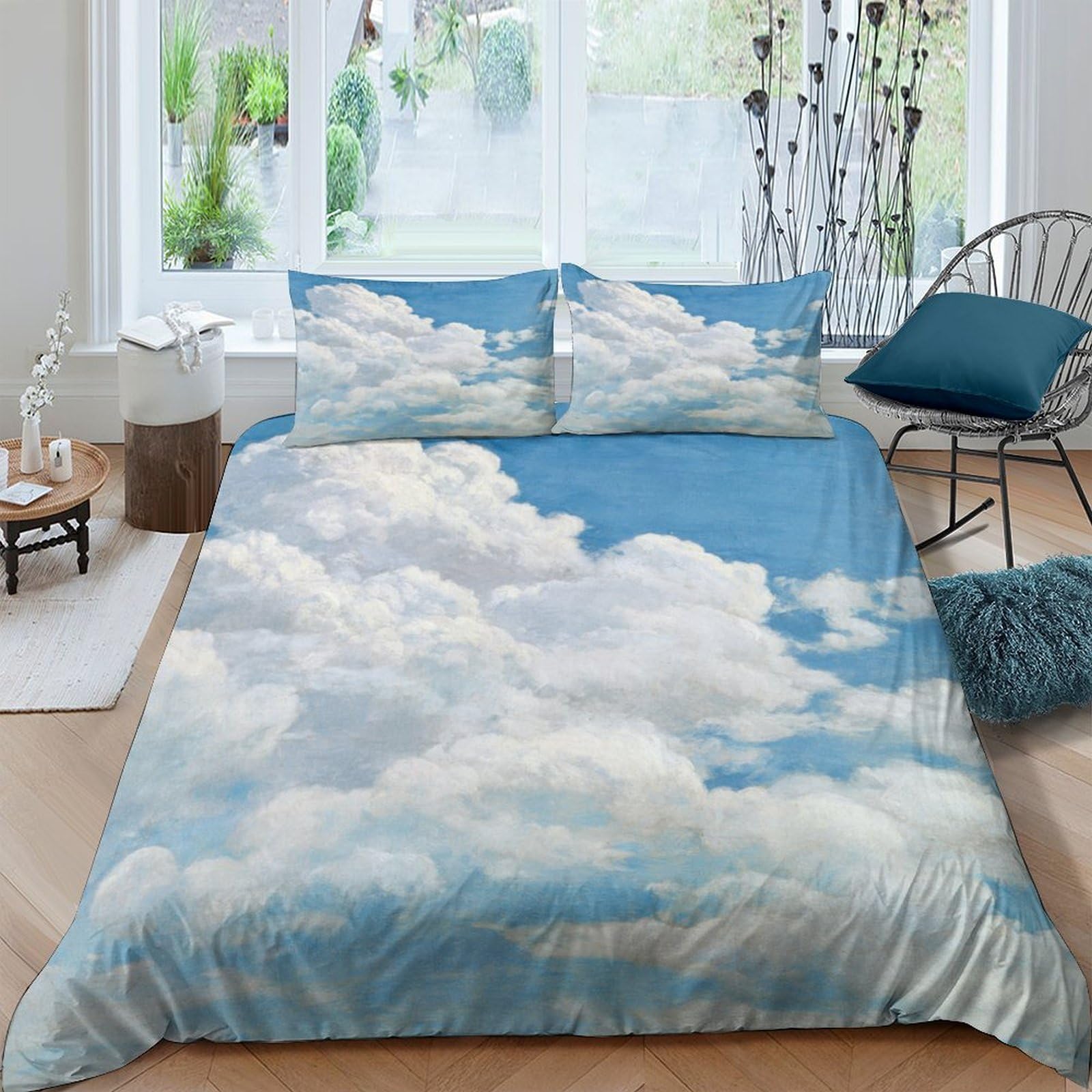 Ctjqhvkz Style-8 3D Printed Blue Sky Clouds Fitted Sheet Microfiber Soft Breathable White Cloud Bed Cover For Bedroom Guest Room Single（135X200cm）