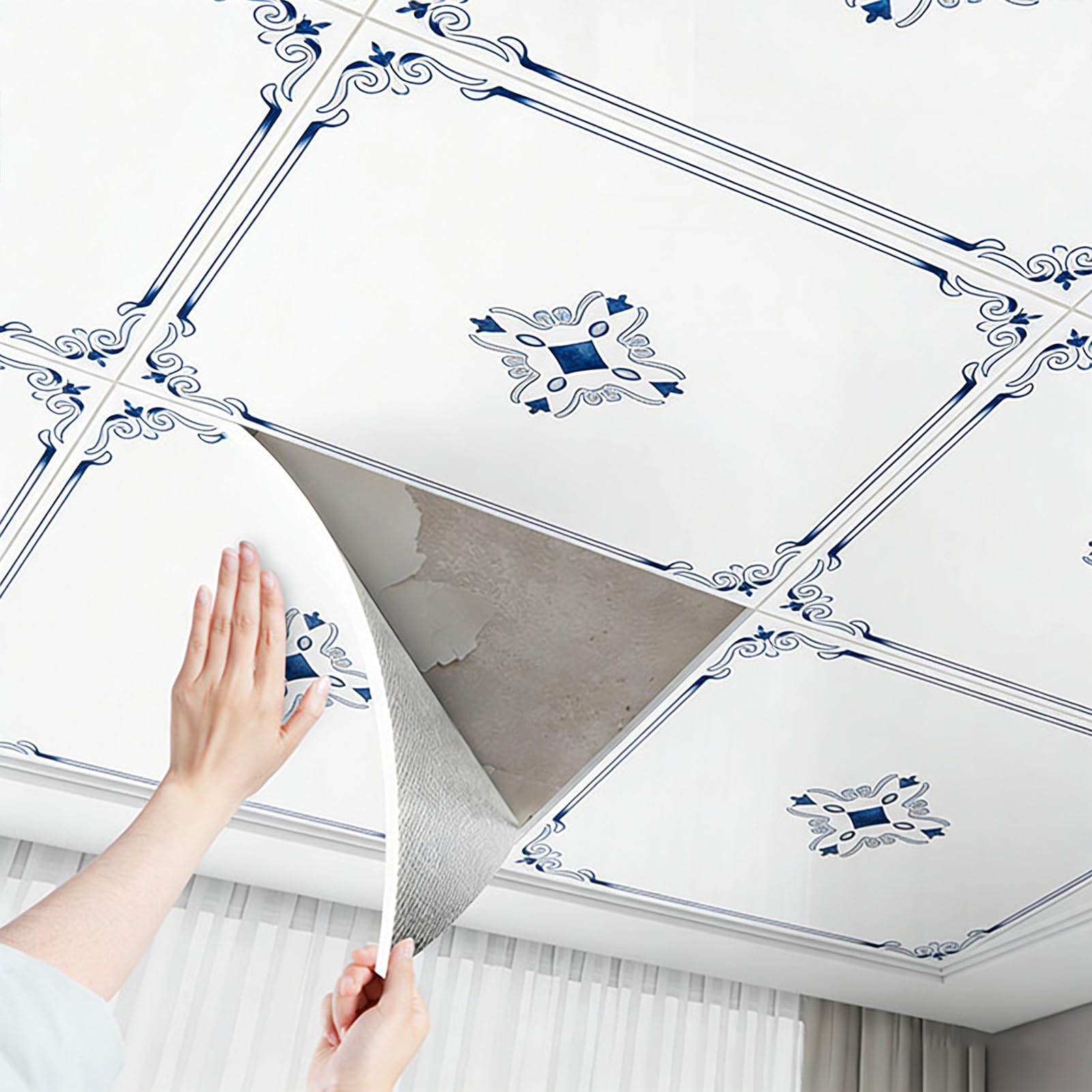 Self-Adhesive Ceiling Tiles for Bathroom and Living Room, Elegant PVC Wall Panels, Easy to Install, 60 pcs Covering 5.4 m² for DIY Home Decor