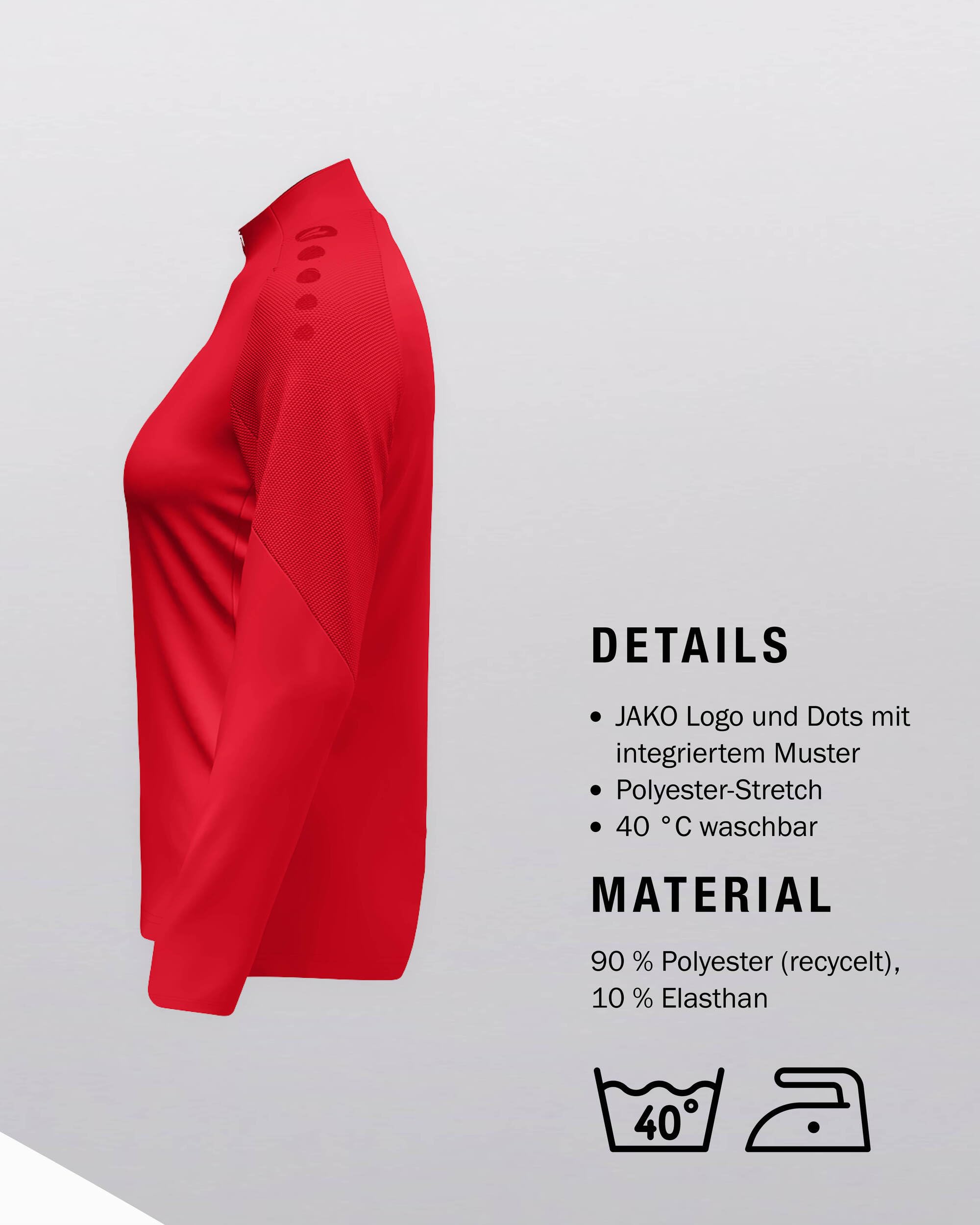 JAKO Damen Damen Ziptop Light Flow Shirt