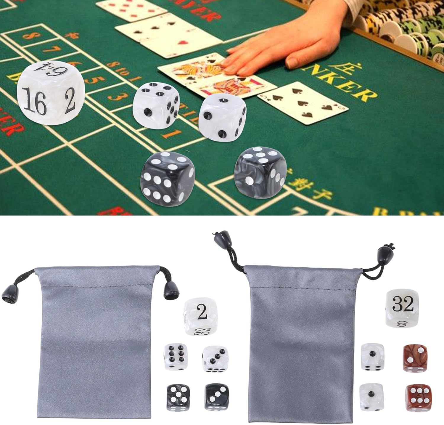 22mm Doubling Cube and Four 16mm Dices Gaming Accessories Set of Acrylics Backgammon Pearls Dices Set with Storage Bag