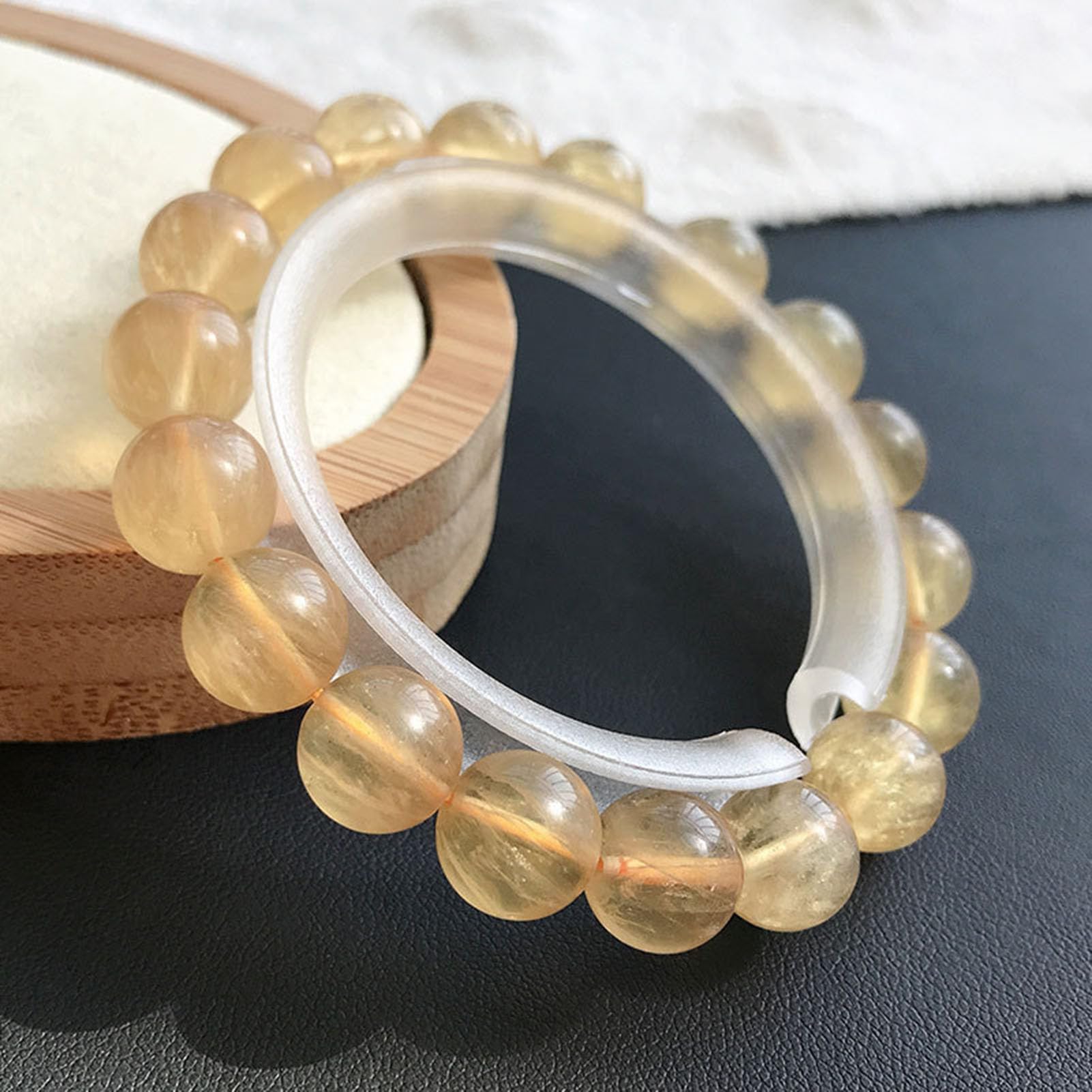 Pulseras De Cuentas para Mujeres,Pulsera De Piedras Preciosas De Cristal Curativo Natural,Pulsera para Aliviar El Estrés Y La Ansiedad Joyería Amarilla Hecha A Mano Regalos