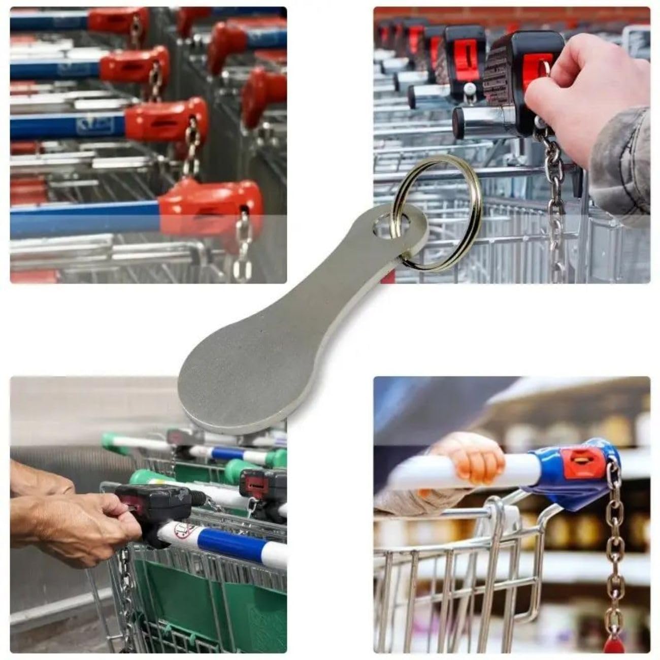 3-teiliger Einkaufswagen-Token Aus Edelstahl – Abnehmbarer Schlüsselanhänger Für Frontlader-Wagen, Mit Karabiner