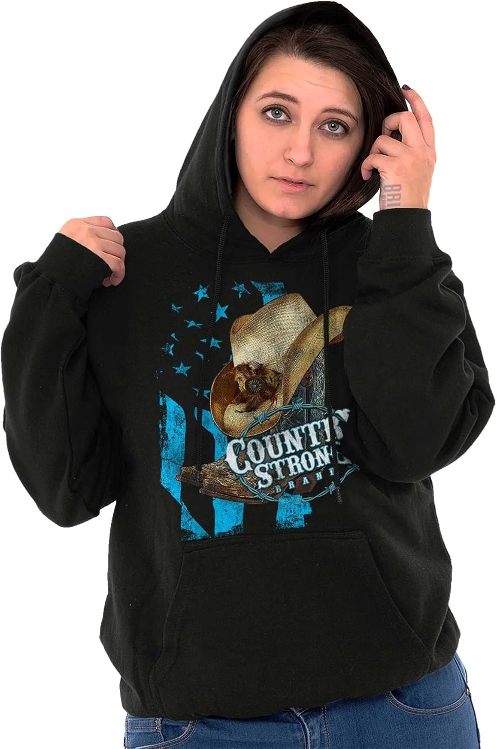 Brisco Brands Country Strong Cowboy Hat Hoodie Sweatshirt Women