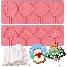KALAIEN 2 Pack Christmas Lollipop Molds Set, Christmas Silicone Molds Candy Gummy Mold for Chocolate with 100pcs Lollypop Sucker Sticks