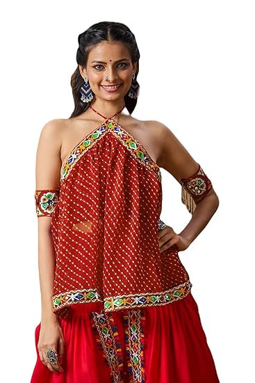 Red Georgette Garba Leheriya Multi Colour Thread Work Readymade Blouse-NCBL0046