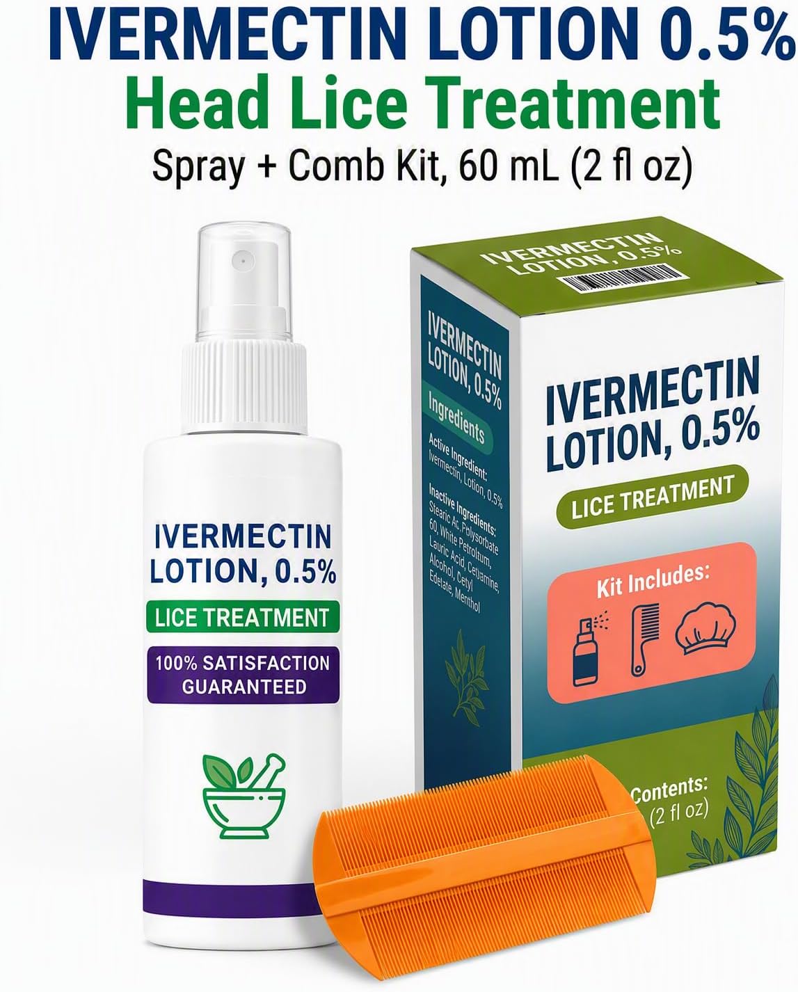 Scalp Care Lotion for Head Lice Treatment | Ivermectin Lotion 0.5% Formula | Comb+Disposable Cap | Safe & Gentle for Ages 6 Months+