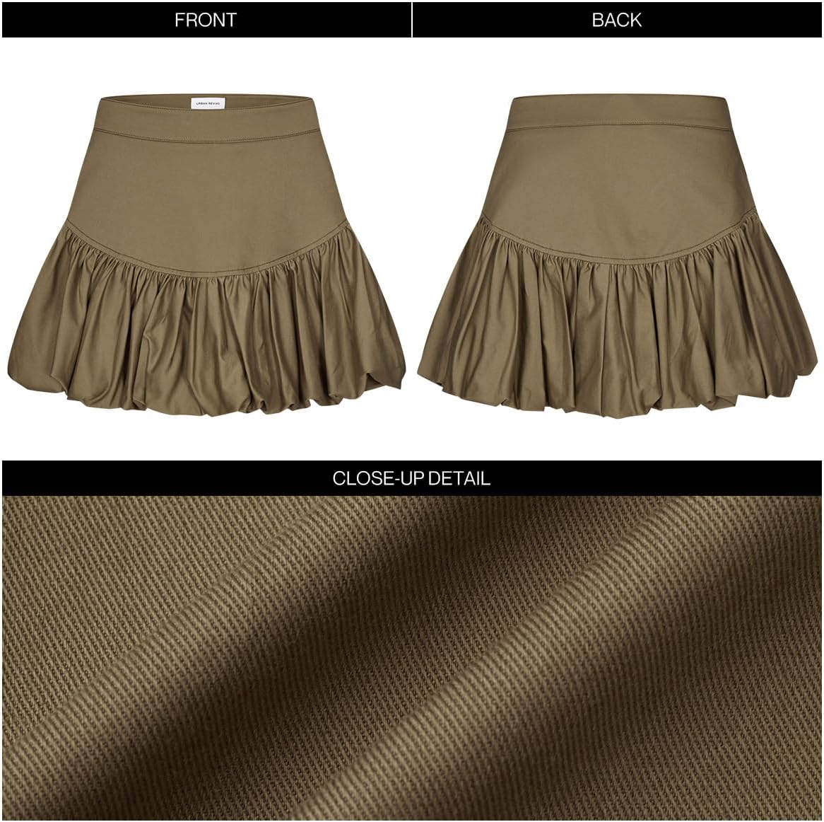 URBAN REVIVO Women Bubble Mini Skirts Balloon High Waist Ruffle Hem Summer Puffy Cute A-Line Sexy Y2K Skirt - Image 4