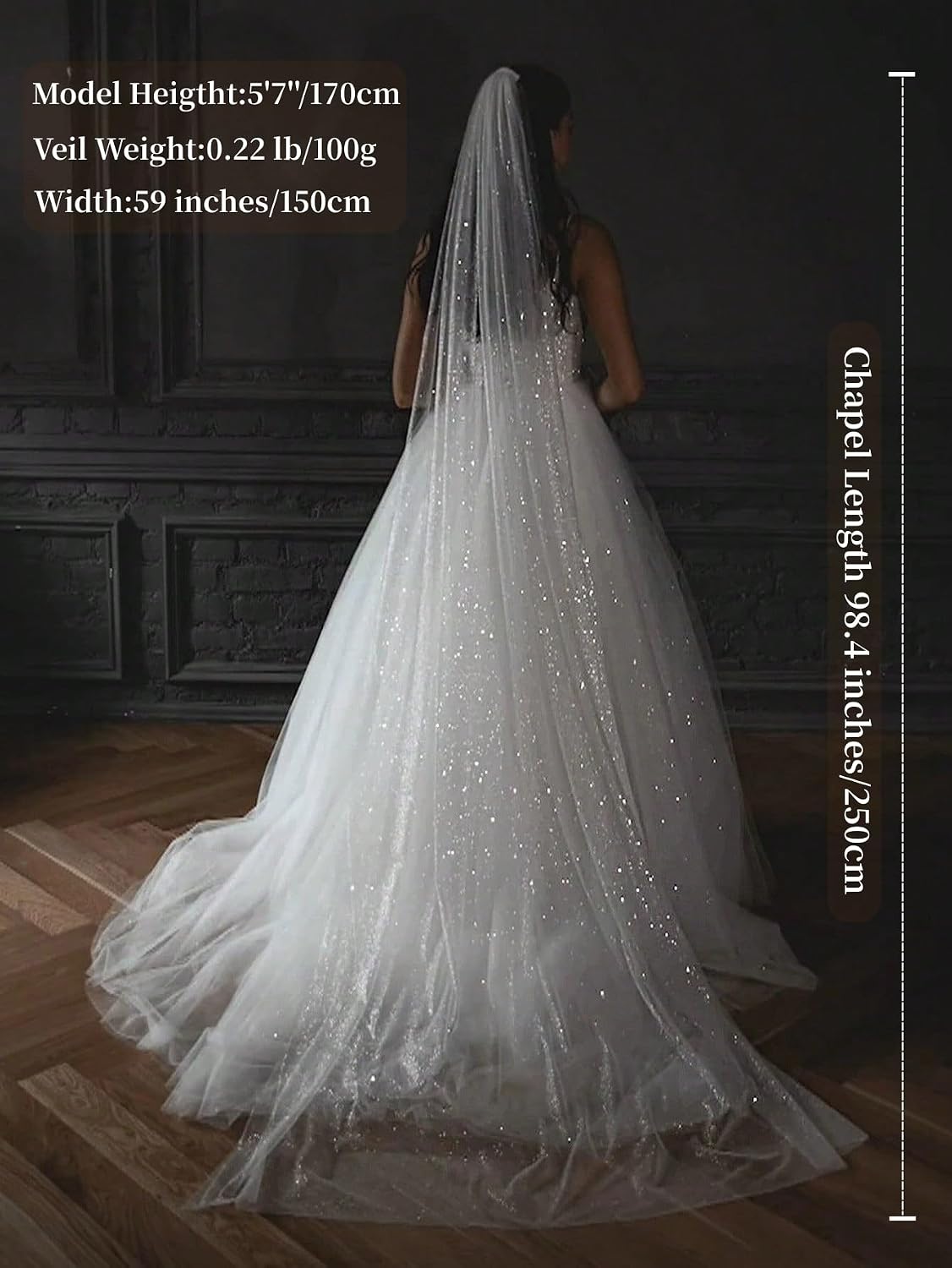 Long Veils Bling Sequin Tulle Wedding Bridal Veil with Comb for Brides