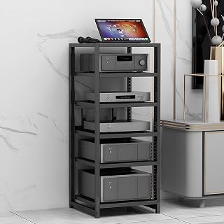 Reinforced Metal Audio Video Rack - 6 Levels Stereo Stand for Gaming, Living Room & Home Studio - Durable Storage for Audio Equipment, Nero Finish