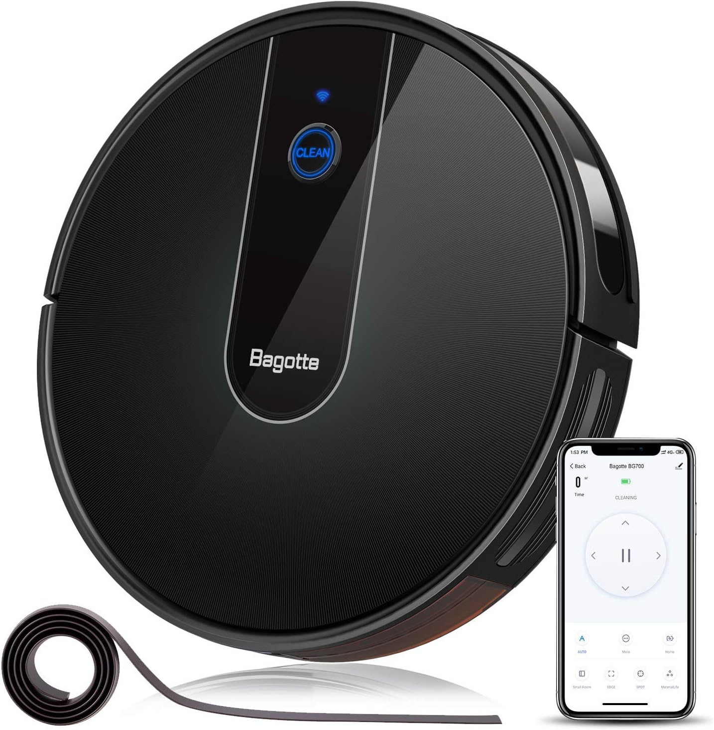 Robot Vacuum - 1600PA Wi-Fi Connected APP Schedule Cleaning Robotic Vacuum Cleaner , Striped Panel, 2.7" Super-Slim, Boundary Strips Included, Ideal for Pet Hair, Hard Floors, Carpets