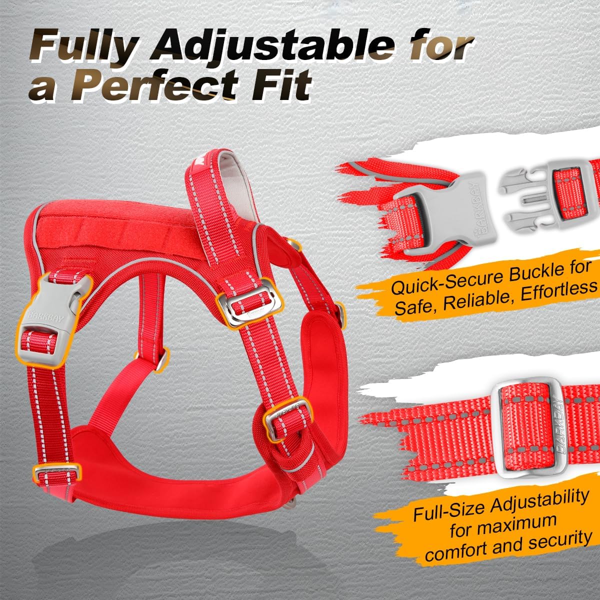BARKBAY Service Dog Vest Tactical Dog Harness Medium Large Sized Dog No Pull Adjustable Dog Harness Reflective K9 Working Training Easy Control Military Molle System(Red,L)