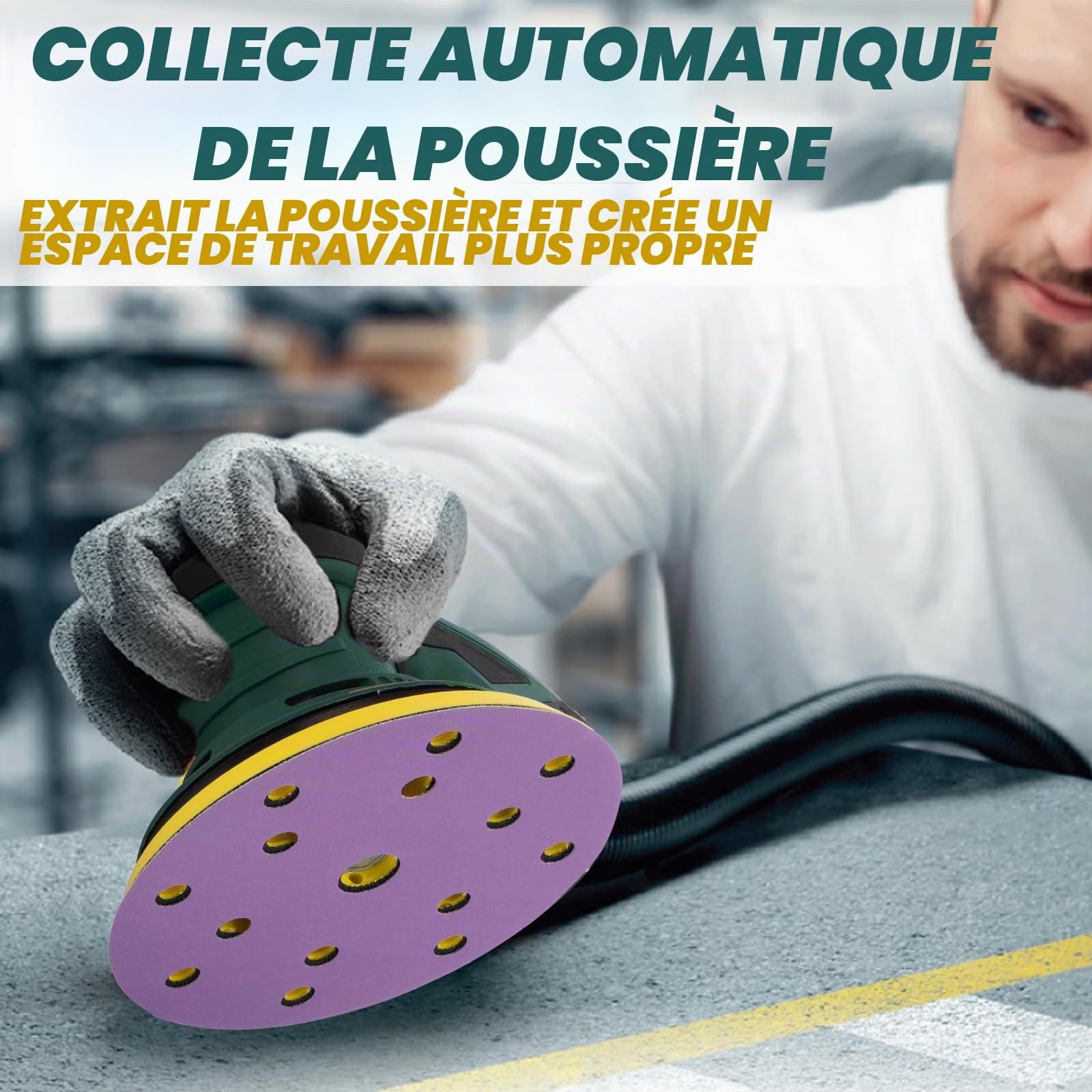 Ponceuse orbitale aléatoire, Moteur sans balai de 350W avec plateau double 125/150mm, Vitesse variable 4000-10000 tr/min, pour travaux sans poussière sur parquets, carrosseries et projets DIY