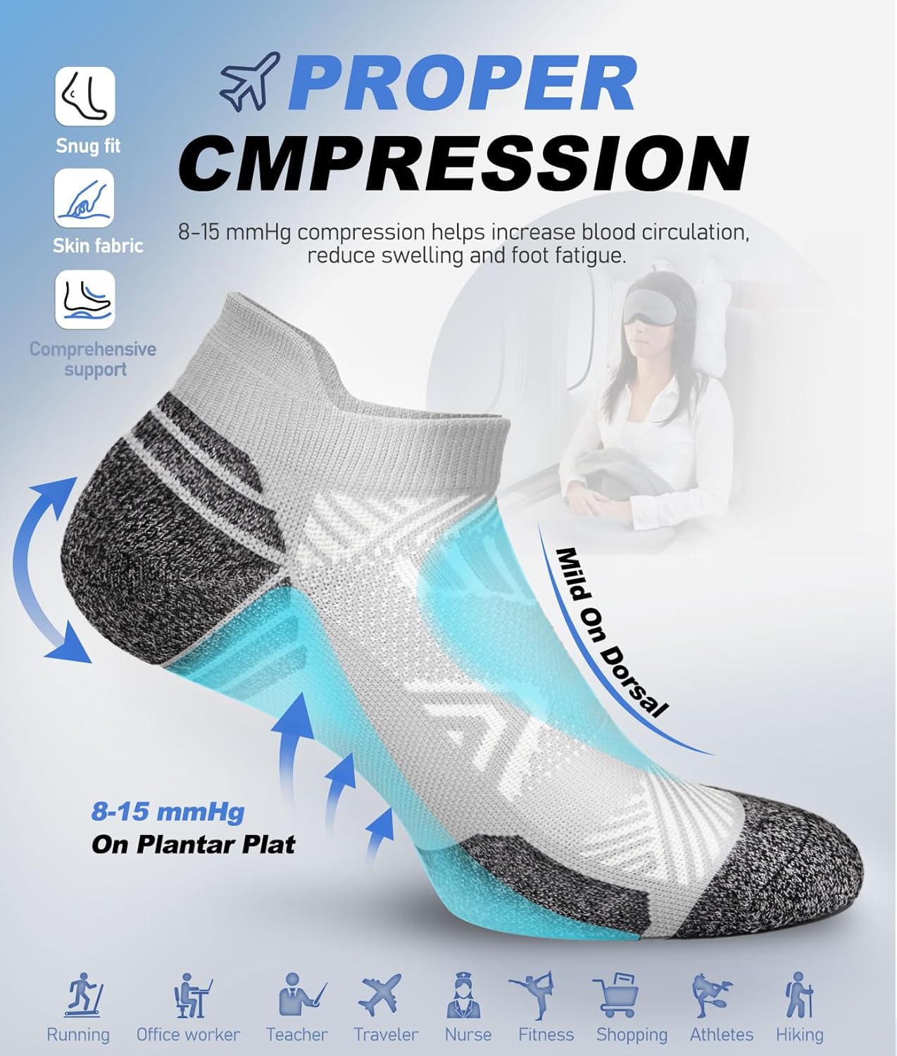 Cushioned Cotton Ankle Compression Socks for Men Women 6 Pairs Wicking Low Cut Arch Support Plantar Fasciitis Socks - Image 4