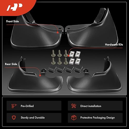 Miniatura 4 de A-Premium Juego de 4 unidades de guardabarros con accesorios de hardware compatibles con Ford Explorer 2019-2023, Sport Utility, negro, delantero y