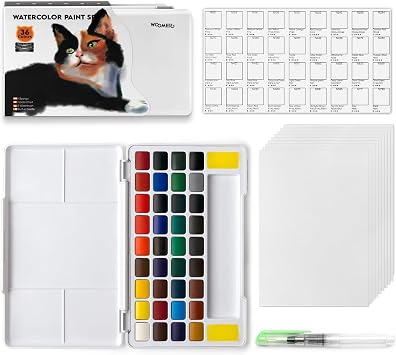 Woomer 36-Color Watercolor Paint Set for Beginners with Large Mix Palette