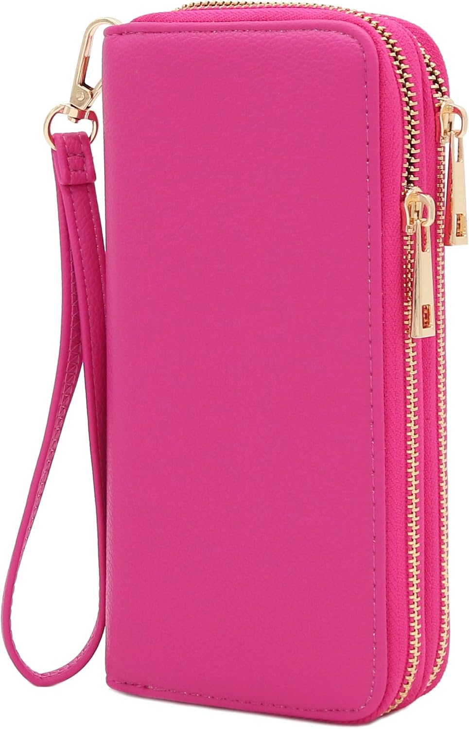 FashionPuzzle Double Zip Around PU Leather Wristlet Cell Phone Wallet
