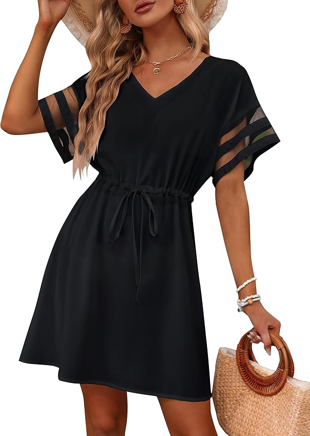 BMJL Womens Swimsuit Coverup Beach Dress V Neck Chiffon Bathing Suit