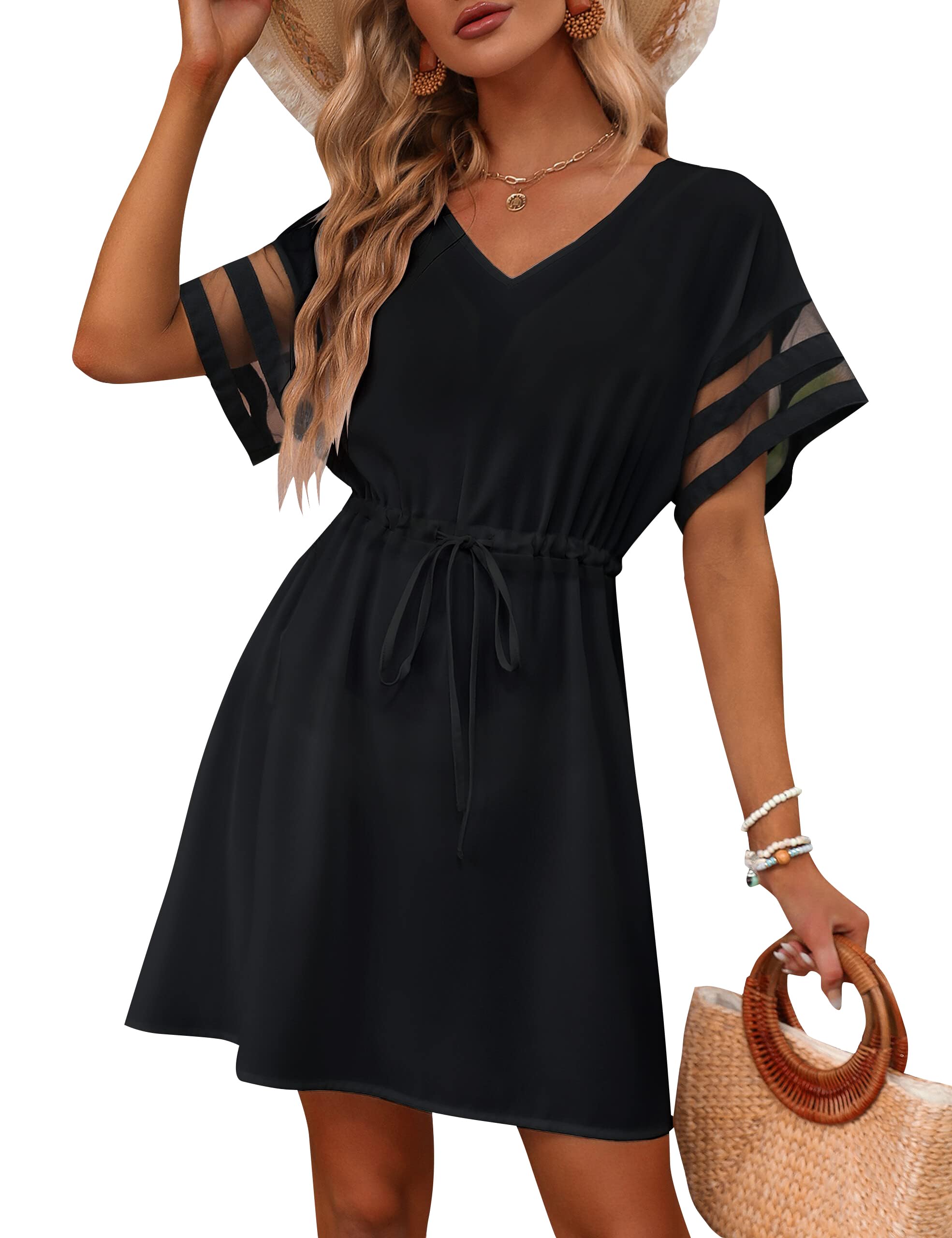 BMJL Women's V Neck Chiffon Swim Suit Cover Up Beach Dress Trendy Beachwear
