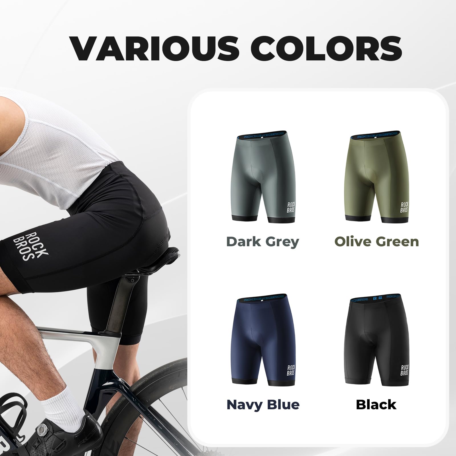 ROCKBROS Pantaloncini Ciclismo Uomo con Imbottitura, Pantaloni Bici Corti, Pantaloncini MTB Traspirante, Asciugatura Rapida