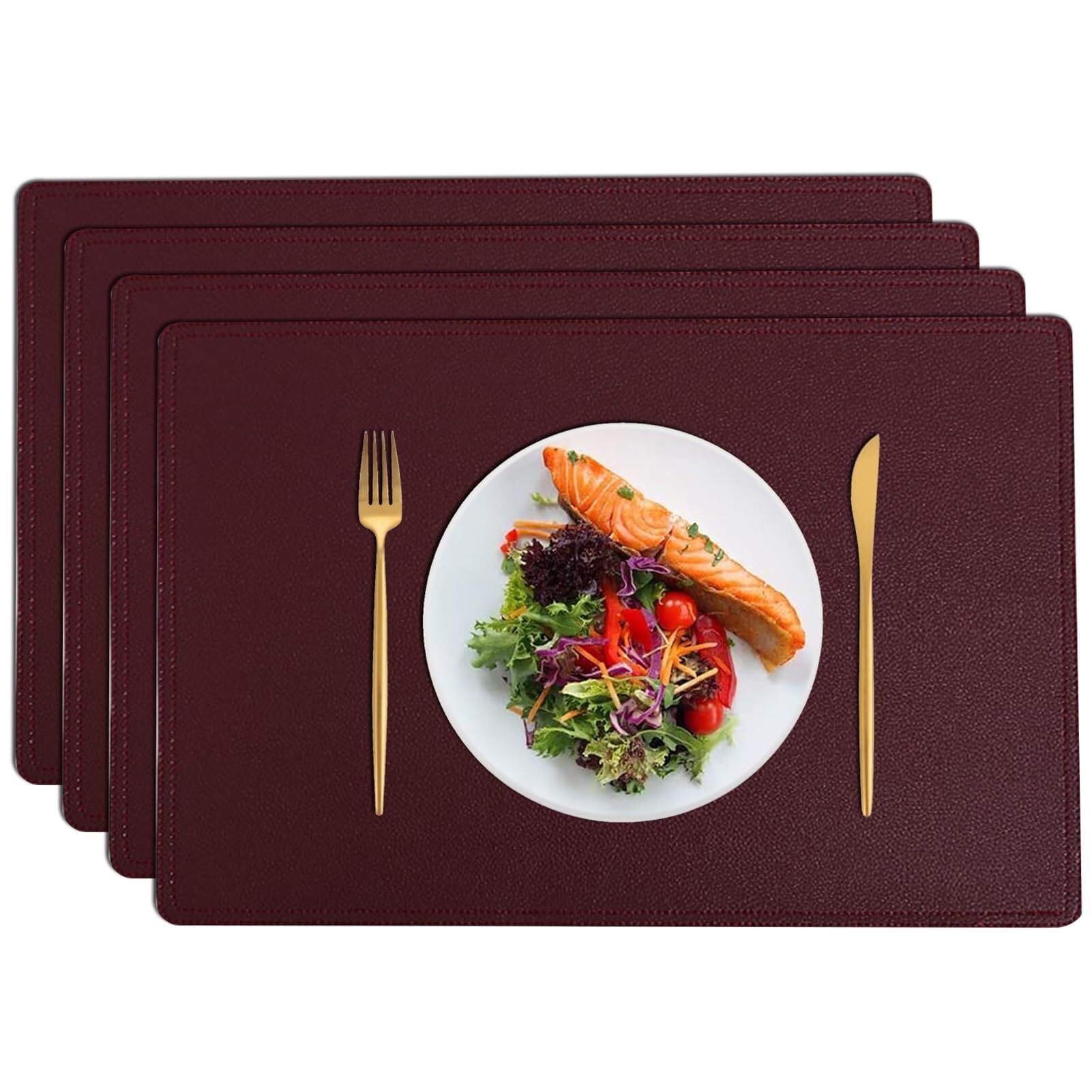 Sets de table en similicuir bordeaux imperméables antidérapants cuisine x4