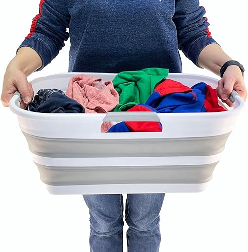 Miniatura 6 de SAMMART Cesta plegable de plástico de 21 litros (5.5 galones), contenedor de almacenamiento plegable y organizador, tina de lavado portátil, cesta