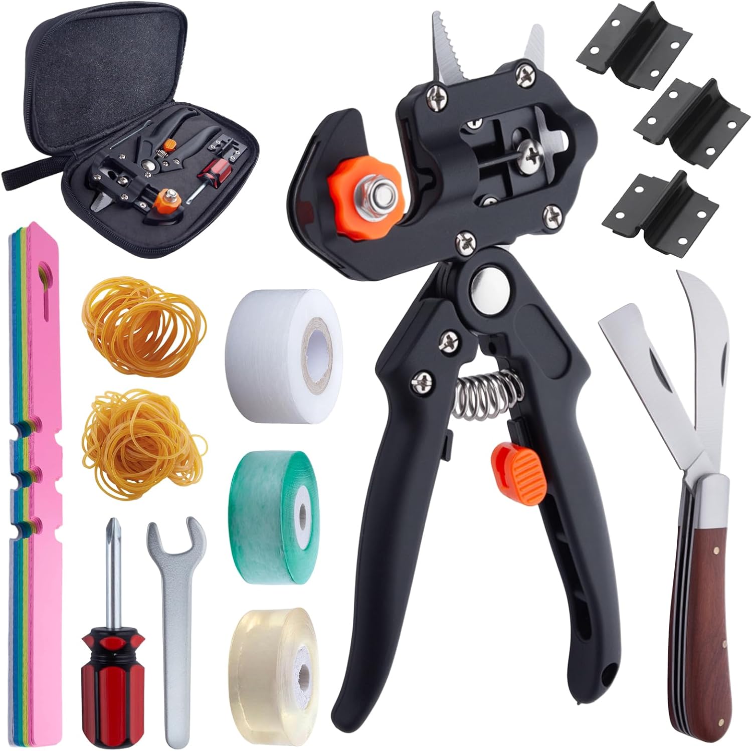 Garden Grafting Tool Kits 2 in 1 Professional Grafting Scissor Shear with 3 Replacement Blades Rubber Bands Grafting Knife Protective Film and Labels for Plant Branch Tree Cutting Pruning