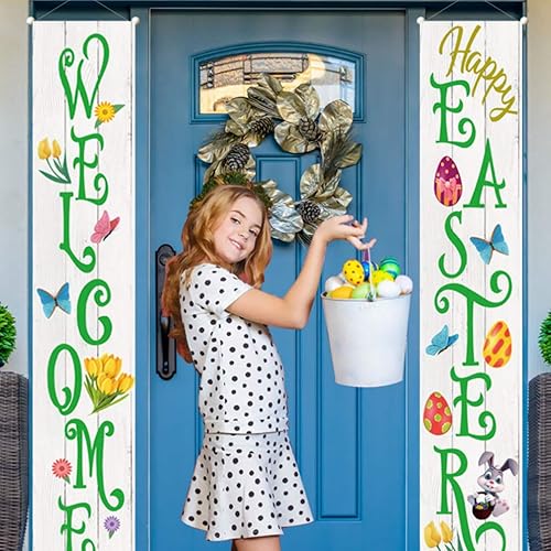 Miniatura 2 de Letrero de fiesta de Pascua para decoración de Pascua, cartel de bienvenida para puerta delantera, para colgar en interiores y exteriores, para