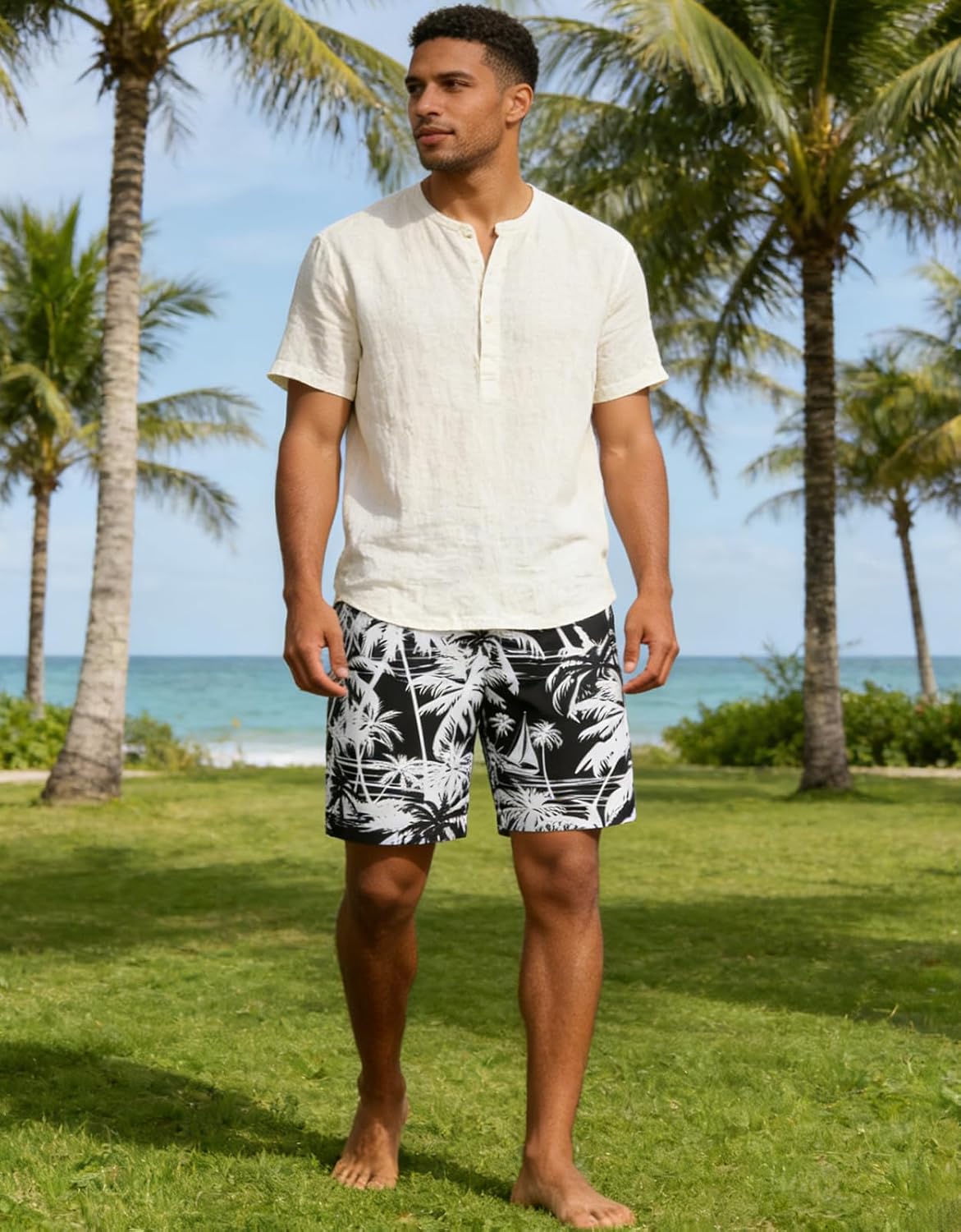 Goodstoworld Men's Funny Swim Trunks with Compression Liner 2 in 1 Quick-Dry 9" Stretch Shorts with Three Pockets