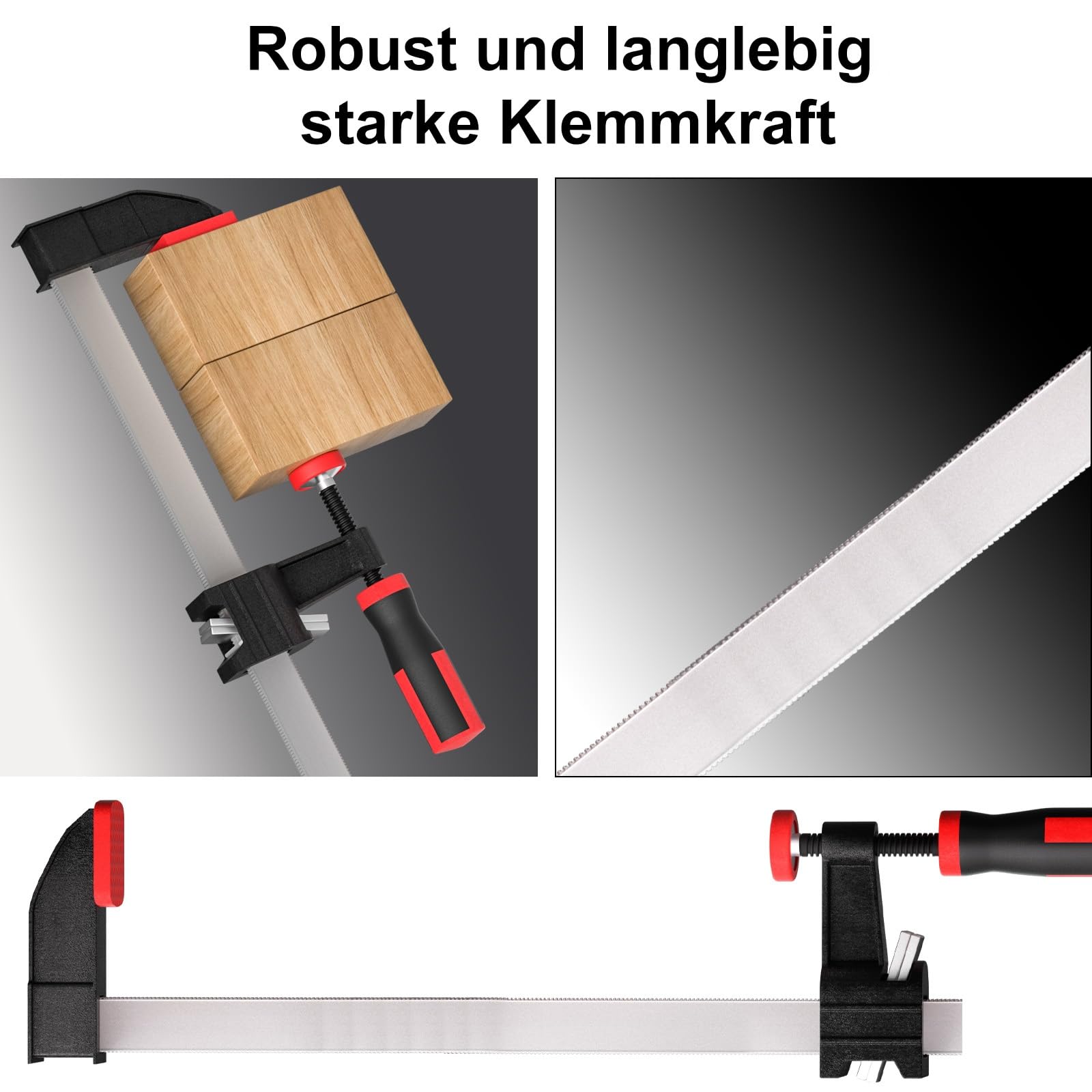 4 Stück Schraubzwingen Sets, 350mm Profi Schraubzwinge aus Edelstahl, 75mm Maultiefe für Präzises Fixieren von Holzwerkstücken, Spannkraft 270kg für vielfältige Spannanwendungen
