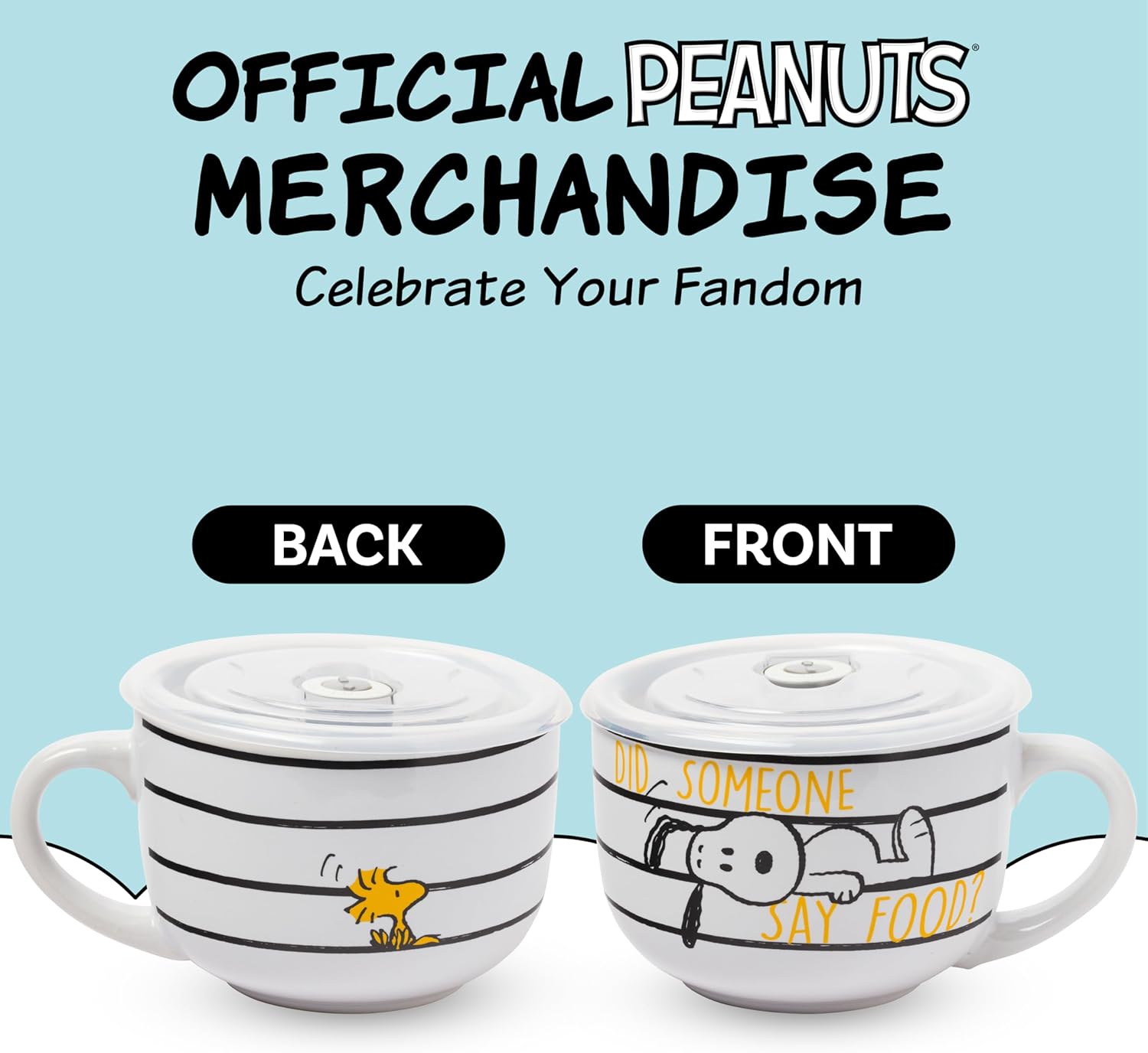 Silver Buffalo Peanuts Snoopy and Woodstock Did Someone Say Food Ceramic Soup Mug with Vented Plastic Lid, 24 Ounces - Image 6