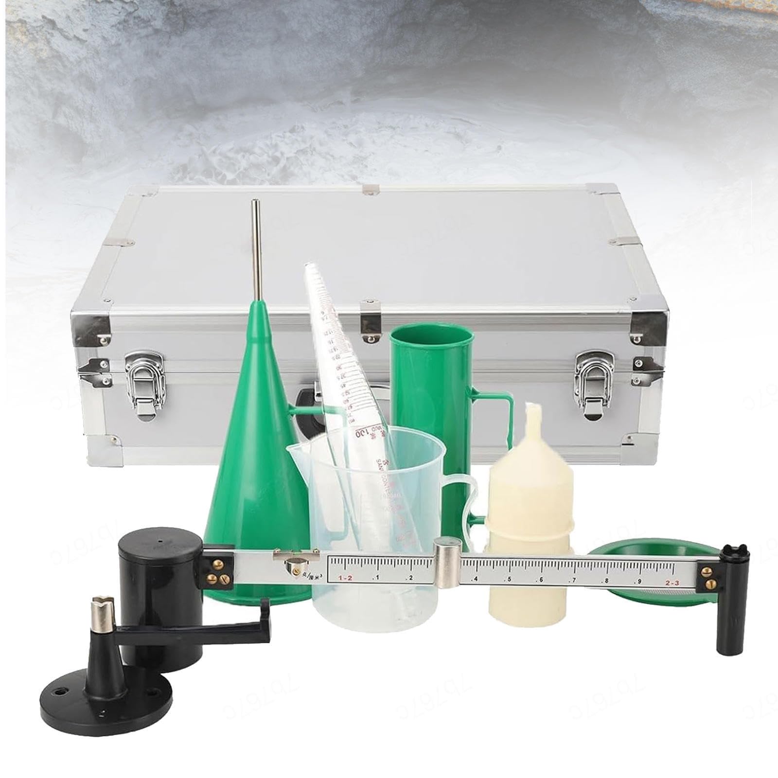 Hidrómetro y comprobador de lodos, kit de prueba para lodos de perforación (contenido de arena y viscosímetro) — Kit de 3 piezas con hidrómetro para pozos petroleros, uso en campo y laboratorio