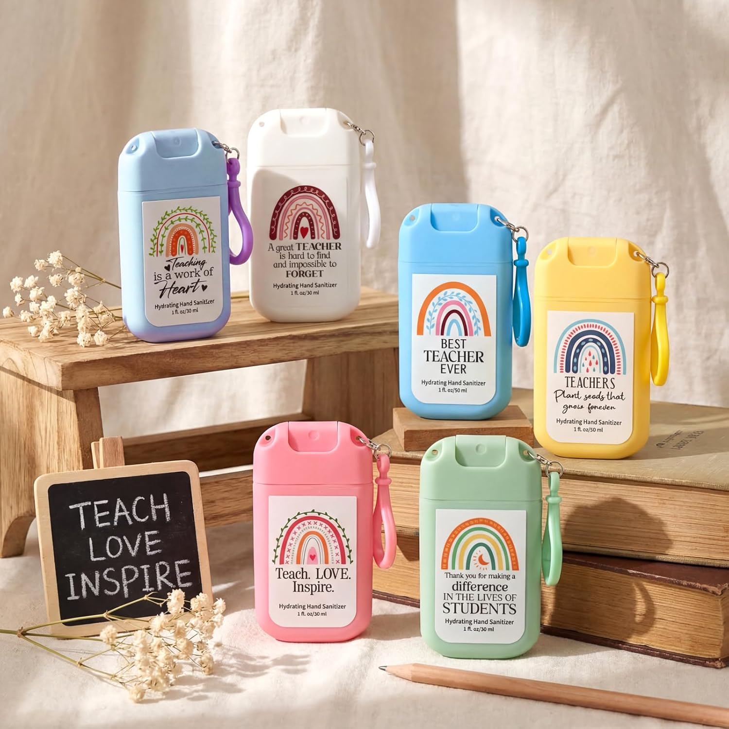 24 Pack Hand Sanitizer Spray Bulk Thank You Travel Size Mini Hydrating Hand Sanitizer Bulk Mothers Day Church Gifts Pocket Spray for Employees Coworker Appreciation Week(Colored,Appreciation)