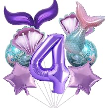 10Pcs Mermaid 4th Birthday Decorations Mylar Balloon for Mermaid Birthday Ocean Party Decorations Supplies for Baby Shower